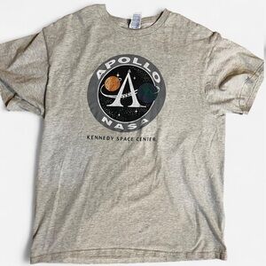 Y2K Apollo NASA T-Shirt Mens Size Large Gray Moon Space Tee Kennedy Center
